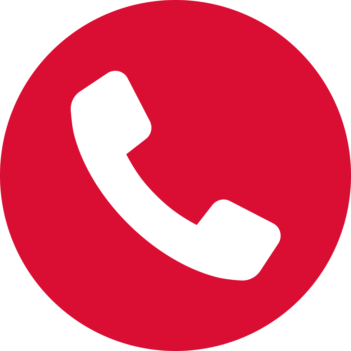 White telephone handset icon centered on a solid red circular background, symbolizing a phone or call button.