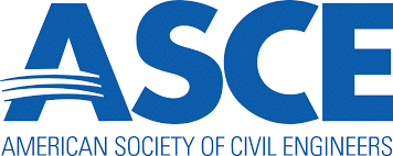 Blue ASCE logo with stylized white lines on the “A.” Below, “AMERICAN SOCIETY OF CIVIL ENGINEERS” is written in blue capital letters.