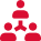 Red icon showing three people, with one at the top connected by lines to two below, illustrating a hierarchical or organizational structure.