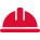 Red construction hard hat icon on a white background, symbolizing safety or construction work.