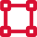 A red square outline with rounded corners and circular nodes at each corner, resembling a selection or bounding box icon.